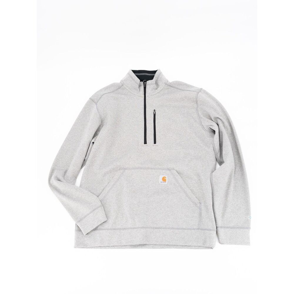 Carhartt Mens L 1/4 Zip Sweatshirt Relaxed Fit Light Gray Long Sleeve Top